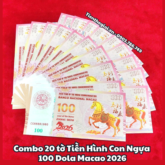 Tiền Lì Xì 100 Dola Macao Hình Con Ngựa 2026